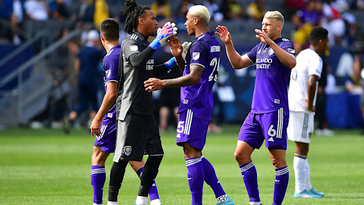 Mar 19, 2022; Carson, California, USA; Orlando City SC goalkeeper Pedro Gallese (1) defender Ant 