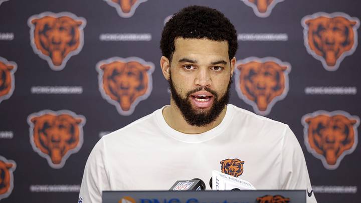 Chicago Bears QB Caleb Williams speaks during Minicamp at Halas Hall. Mandatory Credit: Kamil Krzaczynski-Imagn Images