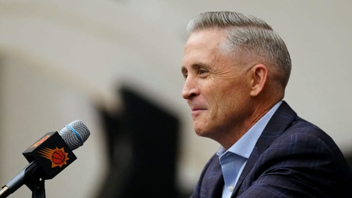 Suns general manager Brian Gregory speaks during his introductory news conference on May 6, 2025, in Phoenix.