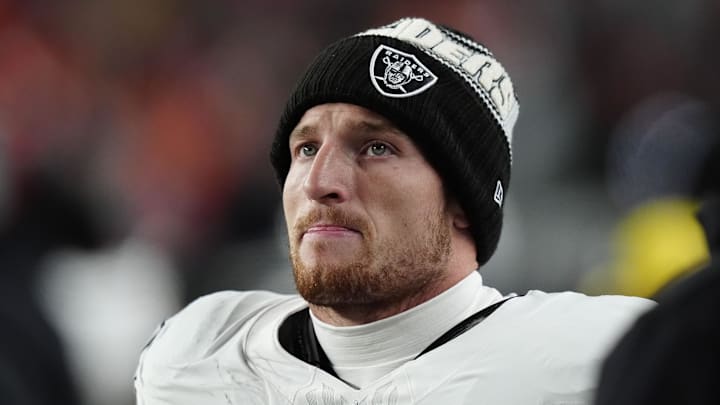 Nov 6, 2025; Denver, Colorado, USA; Las Vegas Raiders running back Dylan Laube (23) during the second half at Empower Field at Mile High. Mandatory Credit: Ron Chenoy-Imagn Images