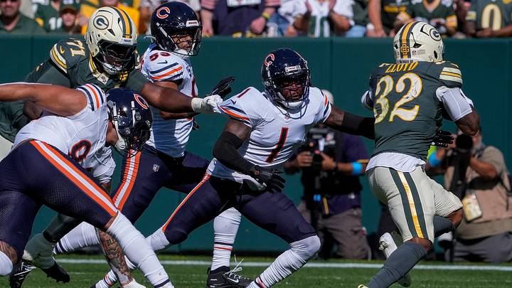 Chicago Bears cornerback Jaylon Johnson pursues Green Bay Packers running back Marshawn Lloyd in a Week 5 Bears loss. Chicago Bears cornerback Jaylon Johnson pursues Green Bay Packers running back Marshawn Lloyd in a Week 5 Bears loss.
