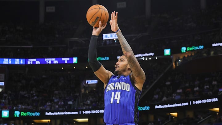 Orlando Magic guard Gary Harris (14) shoots during the second half against the New York Knicks at Kia Center.