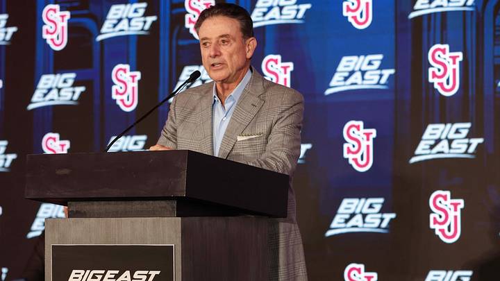 Oct 1, 2026; New York, NY, USA;  St. John's Red Storm head coach Rick Pitino speaks at 2026 Big East Media Day at Marriott Marquis.  Mandatory Credit: Wendell Cruz-Imagn Images