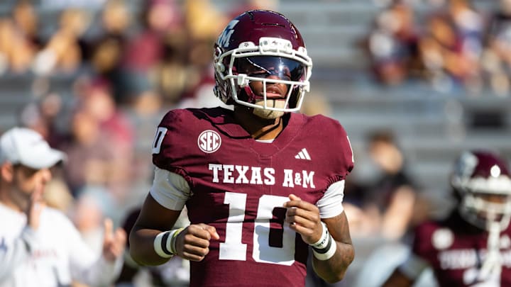 Texas A&M Aggies quarterback Marcel Reed (10) before a game against the Samford Bulldogs at Kyle Field.