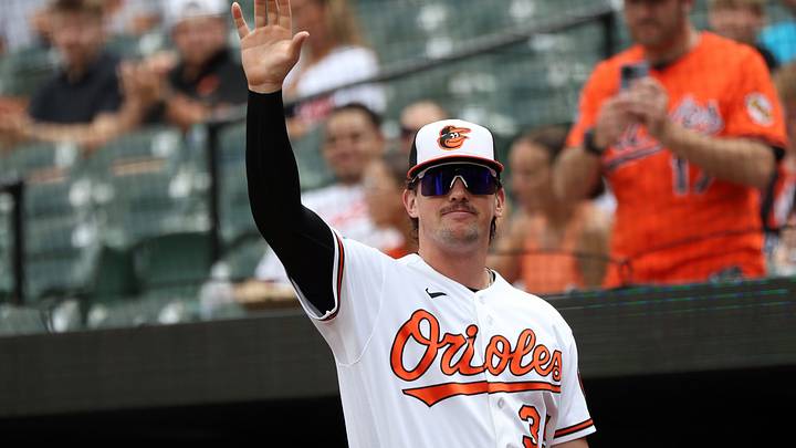 Jul 12, 2026; Baltimore, Maryland, USA; Baltimore Orioles catcher Adley Rutschman (35) waives to the fans before a game against the Kansas City Royals at Oriole Park at Camden Yards. Mandatory Credit: Daniel Kucin Jr.-Imagn Images Jul 12, 2026; Baltimore, Maryland, USA; Baltimore Orioles catcher Adley Rutschman (35) waives to the fans before a game against the Kansas City Royals at Oriole Park at Camden Yards. Mandatory Credit: Daniel Kucin Jr.-Imagn Images
