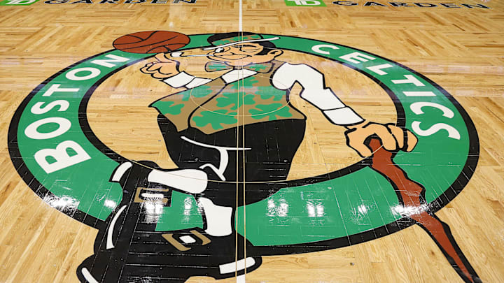 Nov 26, 2023; Boston, Massachusetts, USA; The Boston Celtics logo is seen before the game between the Boston Celtics and the Atlanta Hawks at TD Garden. Mandatory Credit: Winslow Townson-Imagn Images