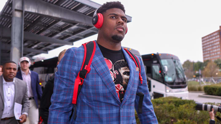 Georgia Bulldogs linebacker CJ Allen walks into Mercedes-Benz Stadium before the 2025 SEC Championship game.