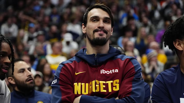 Feb 3, 2025; Denver, Colorado, USA; Denver Nuggets forward Dario Saric (9) on the bench in the second half against the New Orleans Pelicans at Ball Arena. Mandatory Credit: Ron Chenoy-Imagn Images Feb 3, 2025; Denver, Colorado, USA; Denver Nuggets forward Dario Saric (9) on the bench in the second half against the New Orleans Pelicans at Ball Arena. Mandatory Credit: Ron Chenoy-Imagn Images