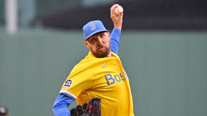 Apr 19, 2026; Boston, Massachusetts, USA; Boston Red Sox starting pitcher Garrett Crochet (35) pitches against the Detroit Tigers during the first inning at Fenway Park. Mandatory Credit: Eric Canha-Imagn Images