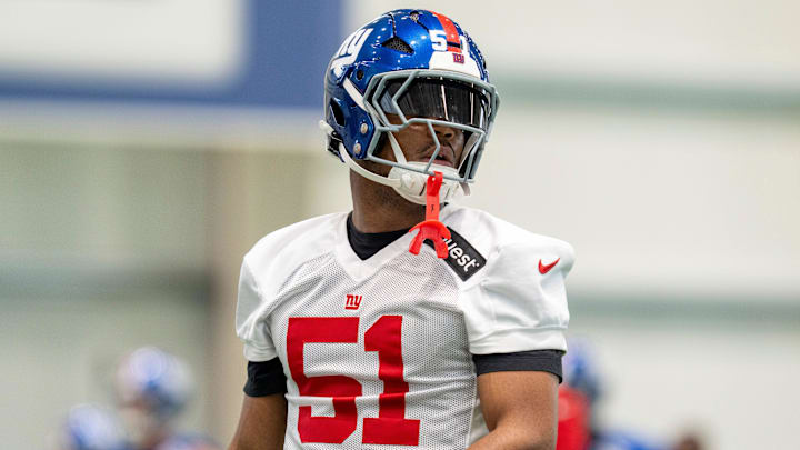 New York Giants linebacker Abdul Carter (51) warms up during Mandatory Minicamp at Quest Diagnostics Giants Training Center in East Rutherford on Tuesday, June 17, 2025.