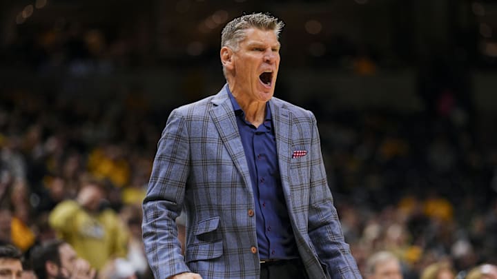 Oklahoma Sooners head coach Porter Moser reacts during the first half against the Missouri Tigers at Mizzou Arena.