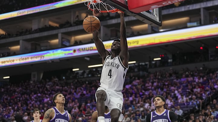 Mar 22, 2026; Sacramento, California, USA; Brooklyn Nets guard Drake Powell (4) dunks the ball during the second quarter against the Sacramento Kings at Golden 1 Center. Mandatory Credit: Justine Willard-Imagn Images Mar 22, 2026; Sacramento, California, USA; Brooklyn Nets guard Drake Powell (4) dunks the ball during the second quarter against the Sacramento Kings at Golden 1 Center. Mandatory Credit: Justine Willard-Imagn Images