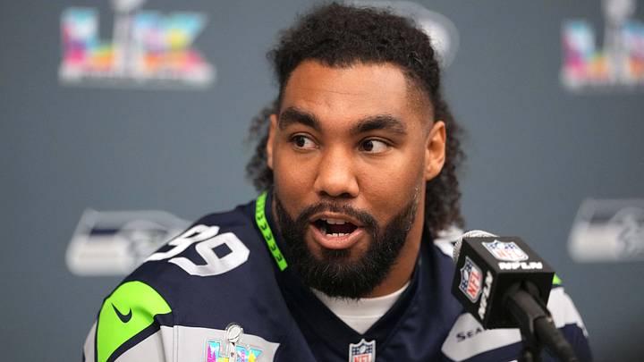 Seattle Seahawks defensive end Leonard Williams (99) talks to media members at the San Jose Marriott. Seattle Seahawks defensive end Leonard Williams (99) talks to media members at the San Jose Marriott.
