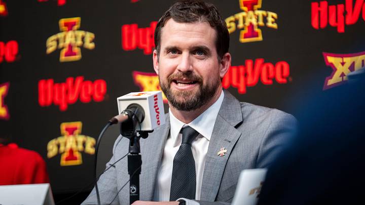 Jimmy Rogers speaks during his introductory press conference as Iowa State’s new head football coach on Dec. 8, 2025, at Iowa State University in Ames, IA.