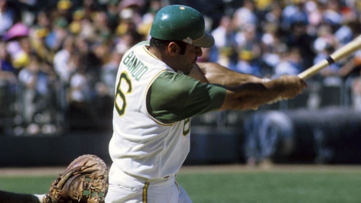 Jun 1971; Unknown location, USA; Oakland Athletics third baseman Sal Bando (6) at bat during the 1971 season. Mandatory Credit: Manny Rubio-Imagn Images Jun 1971; Unknown location, USA; Oakland Athletics third baseman Sal Bando (6) at bat during the 1971 season. Mandatory Credit: Manny Rubio-Imagn Images