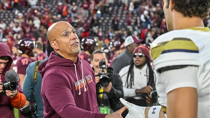 Oct 17, 2026; Blacksburg, Va.; Virginia Tech head coach James Franklin shakes the hand of a Georgia Tech player.