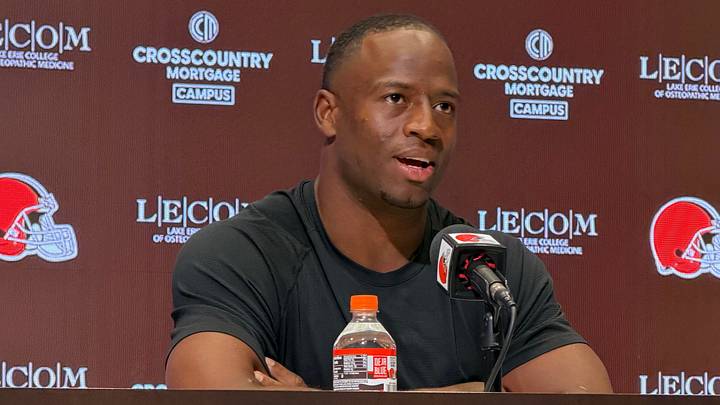 Nick Chubb speaks to the media after signing a one-day contract with the Browns to retire as a Cleveland player. Nick Chubb speaks to the media after signing a one-day contract with the Browns to retire as a Cleveland player.