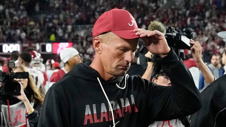 Alabama coach Kalen DeBoer was dejected by defeat and officiating on Saturday. (Gary Cosby Jr.-Imagn Images)