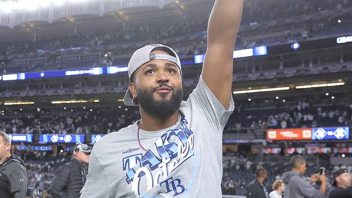 Oct 7, 2026; Bronx, New York, USA; Tampa Bay Rays third baseman Junior Caminero (13) celebrates after winning the ALDS for the 2026 MLB Playoffs against the New York Yankees at Yankee Stadium. Mandatory Credit: Brad Penner-Imagn Images Oct 7, 2026; Bronx, New York, USA; Tampa Bay Rays third baseman Junior Caminero (13) celebrates after winning the ALDS for the 2026 MLB Playoffs against the New York Yankees at Yankee Stadium. Mandatory Credit: Brad Penner-Imagn Images