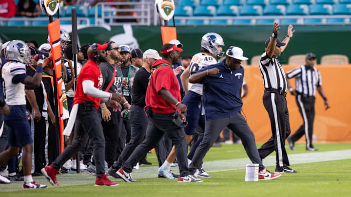 Howard University Bison head coach Larry Scott celebrates the game-winning field goal at the Orange Blossom Classic. Howard University Bison head coach Larry Scott celebrates the game-winning field goal at the Orange Blossom Classic.