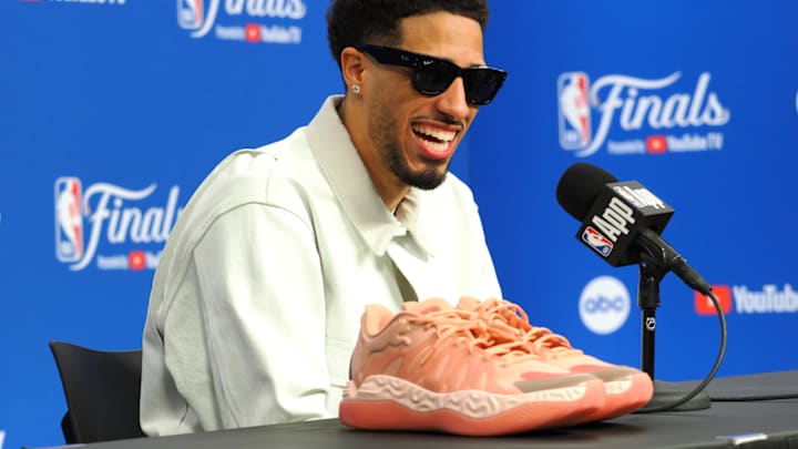 Tyrese Haliburton speaks with the media after Game 1 of the NBA Finals.