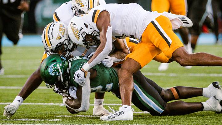 Southern Miss rings the bell in a 27-24 win against Tulane on September 24, 2022. Southern Miss rings the bell in a 27-24 win against Tulane on September 24, 2022.