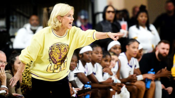 LSU women's basketball coach, Kim Mulkey, during their game against Grambling Sunday afternoon, December 8, 2024, at the Brookshire Grocery Arena in Bossier City.