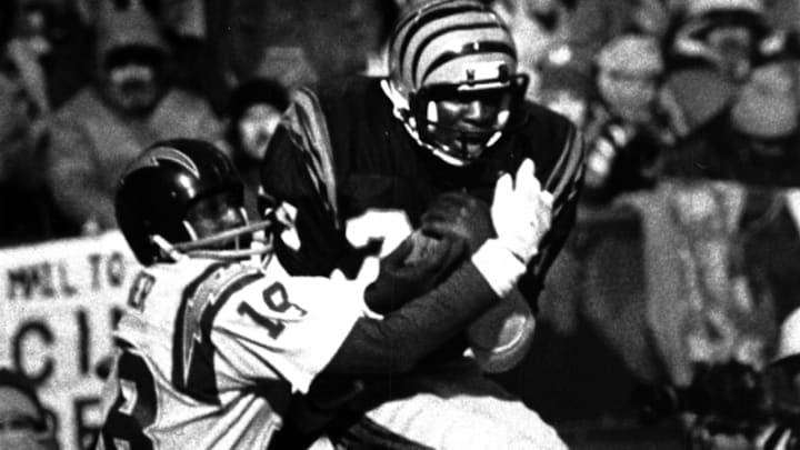 JANUARY 10, 1982: Louis Breeden stopped a San Diego drive on the Bengals' six-yard line in the second period when he intercepts a Dan Fouts pass headed for Charlie Joiner.

Freezer Bowl 10