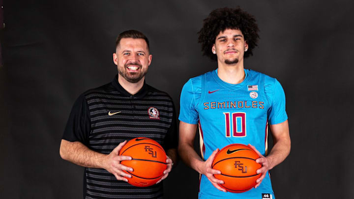 Florida State men's basketball head coach Luke Loucks and transfer signee LaJae Jones on his official visit to FSU