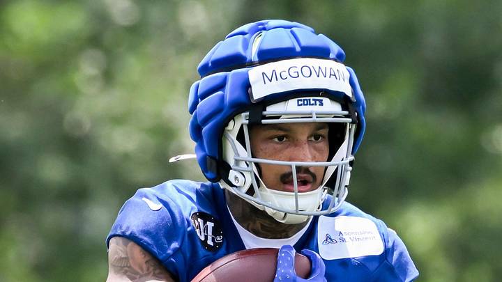 Indianapolis Colts running back Seth McGowan (20) participates in a drill during minicamp