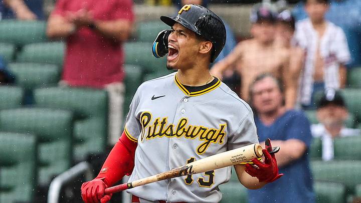 Jun 7, 2026; Cumberland, Georgia, USA; Pittsburgh Pirates catcher Endy Rodríguez (13) reacts to a strike against the Atlanta Braves during the ninth inning at Truist Park. Mandatory Credit: Jordan Godfree-Imagn Images Jun 7, 2026; Cumberland, Georgia, USA; Pittsburgh Pirates catcher Endy Rodríguez (13) reacts to a strike against the Atlanta Braves during the ninth inning at Truist Park. Mandatory Credit: Jordan Godfree-Imagn Images