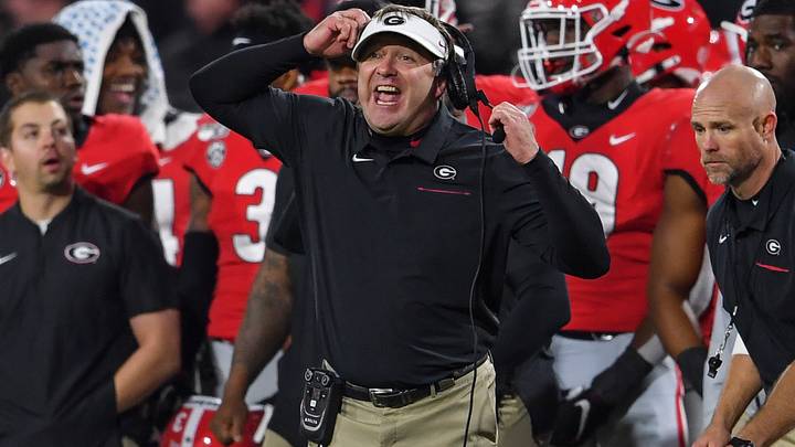 Nov 9, 2019; Athens, GA, USA; Georgia Bulldogs head coach Kirby Smart reacts after a play against the Missouri Tigers during the first half at Sanford Stadium. Mandatory Credit: Dale Zanine-USA TODAY Sports