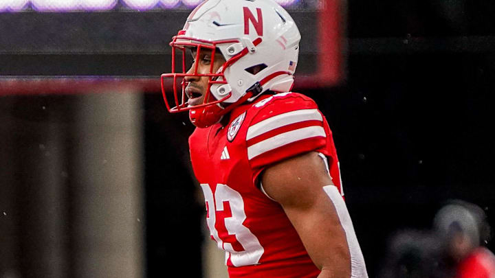 Nov 11, 2023; Lincoln, Nebraska, USA; Nebraska Cornhuskers linebacker Javin Wright (33) during the second quarter against the Maryland Terrapins at Memorial Stadium.