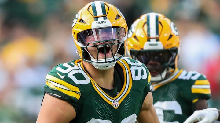 Green Bay Packers defensive end Lukas Van Ness (90) celebrates after sacking Detroit Lions quarterback Jared Goff on Sunday, September 7, 2025, at Lambeau Field in Green Bay, Wis. The Packers won the game, 27-13.
Tork Mason/USA TODAY NETWORK-Wisconsin