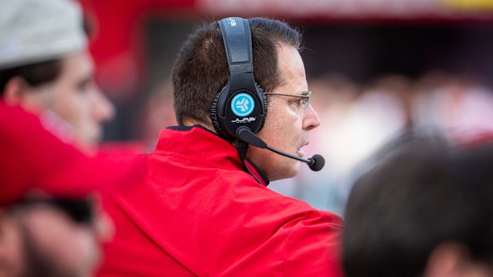 Indiana Head Coach Curt Cignetti watches during the Indiana versus Michigan football game at Memorial Stadium on Friday, Nov. 9, 2024.
