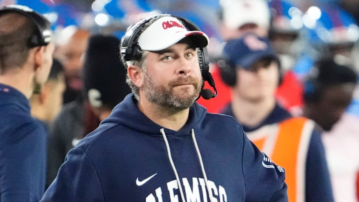 Mississippi Rebels head coach Pete Golding in the first half during the Vrbo Fiesta Bowl and CFP semifinal game at State Farm Stadium on Jan. 8, 2026, in Glendale.