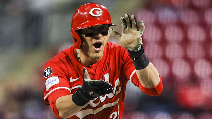 Cincinnati Reds outfielder TJ Friedl (29) reacts