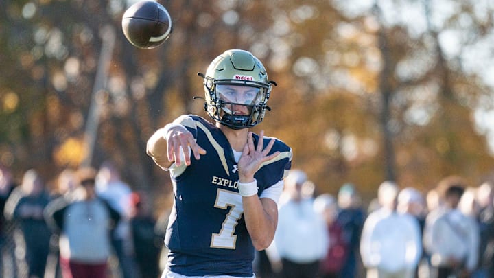 La Salle's Gavin Sidwar throws a pass against St. Joseph's Prep during the Philadelphia Catholic League 6A football championship game in Ambler on Saturday, Nov. 9, 2024.