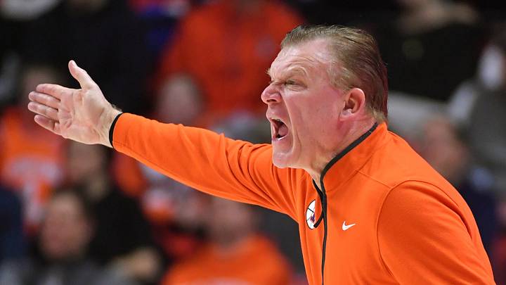 Feb 10, 2026; Champaign, Illinois, USA; Illinois Fighting Illini head coach Brad Underwood reacts during the first half against the Wisconsin Badgers at State Farm Center. Mandatory Credit: Ron Johnson-Imagn Images Feb 10, 2026; Champaign, Illinois, USA; Illinois Fighting Illini head coach Brad Underwood reacts during the first half against the Wisconsin Badgers at State Farm Center. Mandatory Credit: Ron Johnson-Imagn Images