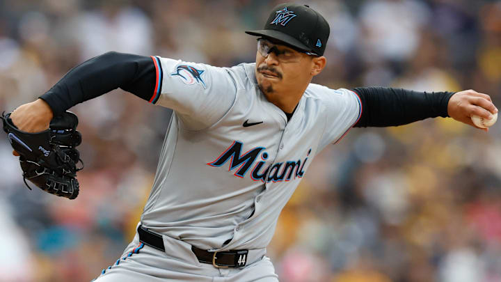 Miami Marlins starting pitcher Jesus Luzardo throws a pitch during the first inning against San Diego Padres at Petco Park. 