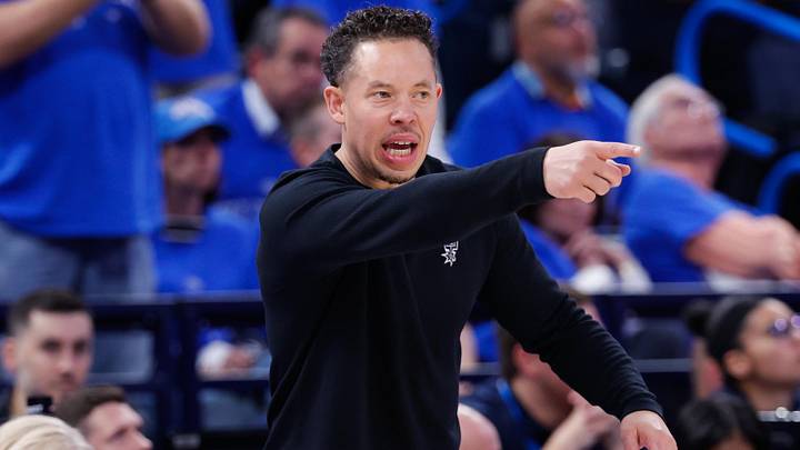 May 20, 2026; Oklahoma City, Oklahoma, USA; San Antonio Spurs head coach Mitch Johnson calls a play during the fourth quarter against the Oklahoma City Thunder during game two of the western conference finals for the 2026 NBA playoffs at Paycom Center. Mandatory Credit: Alonzo Adams-Imagn Images May 20, 2026; Oklahoma City, Oklahoma, USA; San Antonio Spurs head coach Mitch Johnson calls a play during the fourth quarter against the Oklahoma City Thunder during game two of the western conference finals for the 2026 NBA playoffs at Paycom Center. Mandatory Credit: Alonzo Adams-Imagn Images