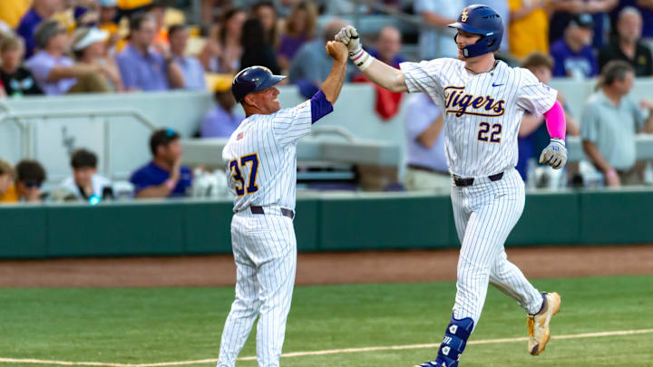 Jared Jones 22 Homerun, LSU Tigers take on Louisianas Ragin Cajuns at Alex Box Stadium in Baton Rouge, LA. Tuesday, March 25, 2025.