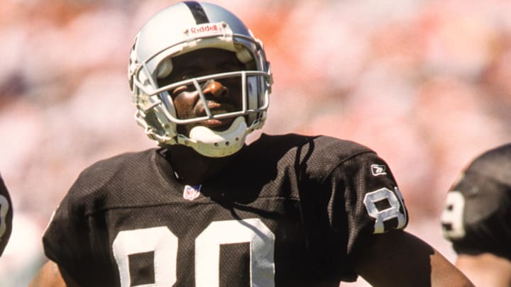 Sep 23, 2001; Miami, FL, USA; FILE PHOTO; Oakland Raiders receiver Jerry Rice (80) on the sideline against the Miami Dolphins at Pro Player Stadium. Mandatory Credit: Lou Capozzola-USA TODAY NETWORK
