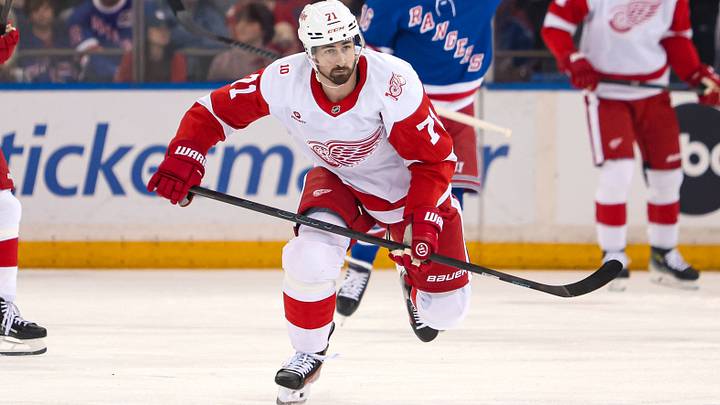 Apr 4, 2026; New York, New York, USA; Detroit Red Wings center Dylan Larkin (71) skates up ice against the New York Rangers during the first period at Madison Square Garden. Mandatory Credit: Danny Wild-Imagn Images Apr 4, 2026; New York, New York, USA; Detroit Red Wings center Dylan Larkin (71) skates up ice against the New York Rangers during the first period at Madison Square Garden. Mandatory Credit: Danny Wild-Imagn Images