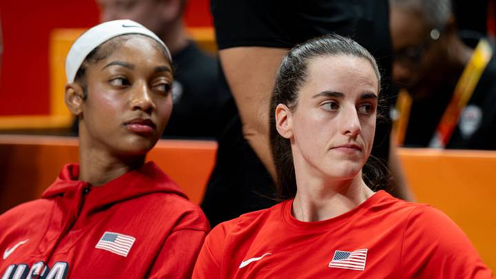 Caitlin Clark and Angel Reese look on during a FIBA World Cup game. Caitlin Clark and Angel Reese look on during a FIBA World Cup game.
