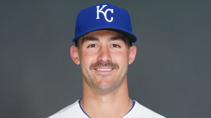 Feb 19, 2026; Surprise, AZ, USA; Kansas City Royals pitcher Mason Black (47) poses for a photo for MLB media day at Surprise Stadium. Mandatory Credit: Allan Henry-Imagn Images