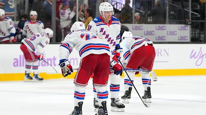 Nov 18, 2025; Las Vegas, Nevada, USA; New York Rangers left wing Artemi Panarin (10) reacts after the Vegas Golden Knights defeated the Rangers 3-2 at T-Mobile Arena. Mandatory Credit: Stephen R. Sylvanie-Imagn Images Nov 18, 2025; Las Vegas, Nevada, USA; New York Rangers left wing Artemi Panarin (10) reacts after the Vegas Golden Knights defeated the Rangers 3-2 at T-Mobile Arena. Mandatory Credit: Stephen R. Sylvanie-Imagn Images