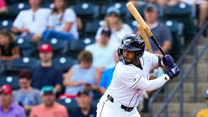 Columbus Clippers infielder Kahlil Watson (9) waits for the pitch during the game against the Buffalo Bisons at Huntington Park on Tuesday, July 22, 2025 in Columbus, Ohio. Columbus Clippers infielder Kahlil Watson (9) waits for the pitch during the game against the Buffalo Bisons at Huntington Park on Tuesday, July 22, 2025 in Columbus, Ohio.