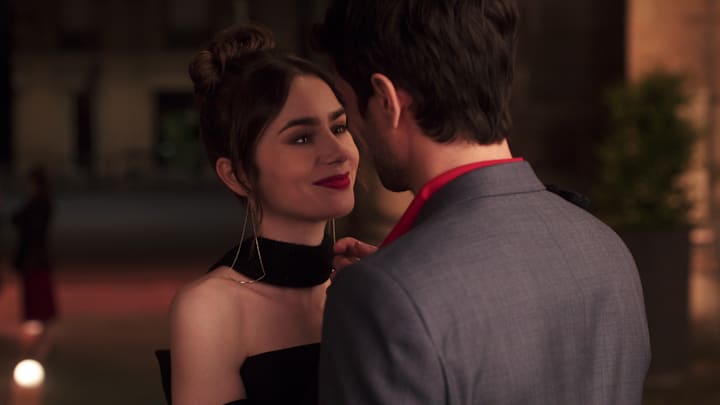 Emily in Paris. (L to R) Lily Collins as Emily, Eugenio Franceschini as Marcello in episode 408 of Emily in Paris