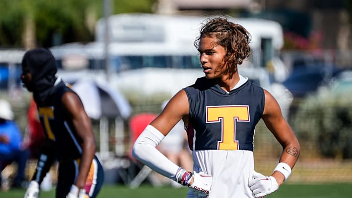 Tolleson Union High School s Rico Blassingame, right, plays against ALA Gilbert North in the Storm Summer Championship tournament at Arizona Christian University in Glendale on May 30, 2023. Tolleson Union High School s Rico Blassingame, right, plays against ALA Gilbert North in the Storm Summer Championship tournament at Arizona Christian University in Glendale on May 30, 2023.